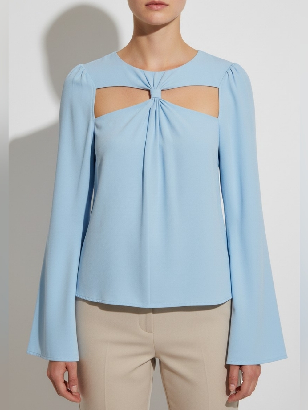 & Other Stories Cut Out Twist Front Blouse Blue Long Sleeve Bell Sleeve Top 4